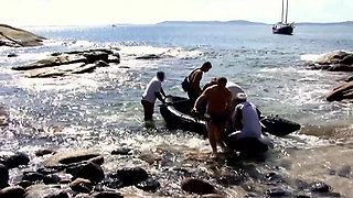 Outdoor gangbang with DP for blonde MILF and bukkake