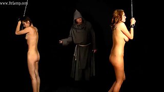 3 girls tied up and spanked hard by pervert monk