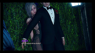 Rich blonde girl giving me blowjob behind bush