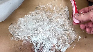I Shave My Hairy, Narrow Pussy with a Trimmer and a Razor with Shaving Foam!