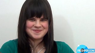 Casting Chubby brunette with big fat tits gets fucked by Freshpov in POV