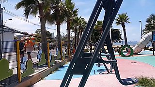 Open Air Gym Risky Public Flashing # Magic Sport Panties In Action