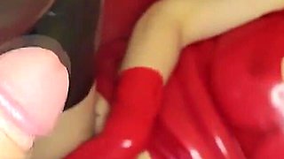 Blowjob and Footjob From Latex Submissive Girl