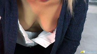 Secretary Fi Fi and her juicy tits with hard and perky nipples