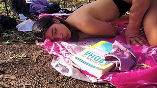 Skinny Petite Brunette Takes Huge Cock Deep in Wild Forest Pound