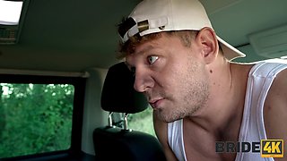Naughty Bride Gives Sloppy Blowjob In Car On Her Wedding Ride