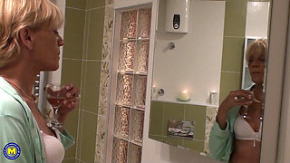 Skinny Mature Lady Karine C. Masturbates in the Bathtub