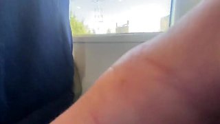 Amateur MILF Gives Handjob and Cumshot on Train - Accidental Public Sex
