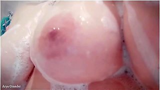 Arya Grander - Natural Boobs Tease. Bathroom Pleasure. Close Up