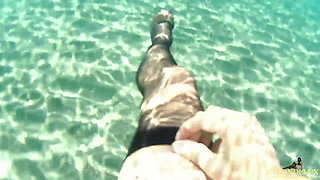 Seductive Stocking Teasing in the Sea: a Must-watch