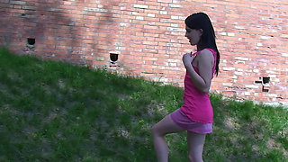 Cute Teen Lolly Flashing Her Small Tits and Pussy Outdoors