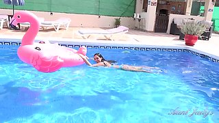 Linda Del Sol Strips and Plays For You in the Pool