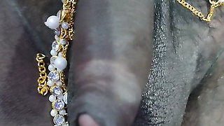 Stepmom handjob to his stepson small dick with jewellery