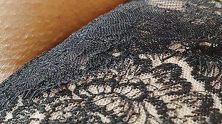 Orgasm in Sexy Black Lace Panty with Fingering