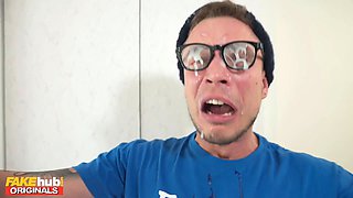 Fakehub - hot indian uk model licks the sperm of losers glasses after he cums on his own face