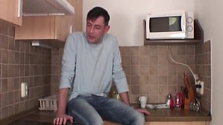 Blonde German Granny Gats a Facial After Fuck in Kitchen