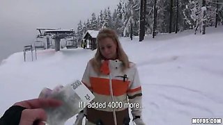 Flashing Double-D\'s While She Skis