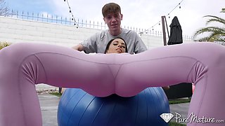 Physically fit milf Eva Long gets inti,ate with young man whose cock is big