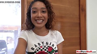 Ebony teen Sarah Lace cant resist to her MILF stepmothers Misty Stone black pussy