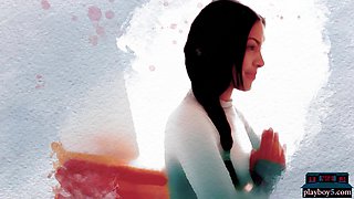 Petite Asian mommy doing yoga and strips