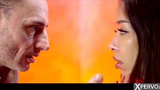 A very skinny Asian woman in erotic lingerie is fucked by a white fetishist