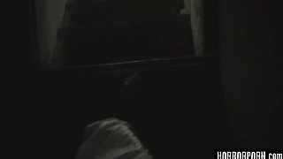 Possessed by a Demon, a Skinny Brunette Babe Throats & Rides a Guy's Cock In Her Hellish Manner