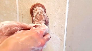 Washing My Realistic Soft Dildo Before Playing With It And Clit Until Super Nice Orgasm