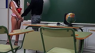 Perverted Old Teacher with Monster Dick Fucks Extreme at College with His Young Sexy Student and Cums Inside Her Mouth