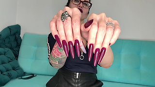 Dark Purple Long Nails, Claws, Long Flexible Fingers and Dark Lipstick