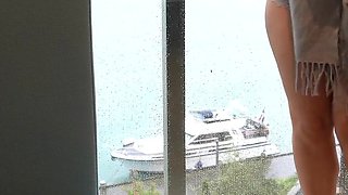 Chubby Business Woman in High Heels and Satin and Silk Fucked in Front of the Hotel Window by the Boss - Business-bitch