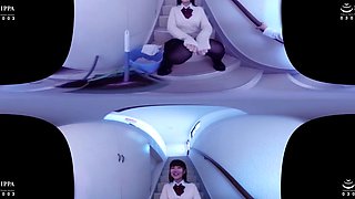 Cute Schoolgirl Flashing Her Panties While she Cleans the Steps in Thigh-High Socks; Japanese Teen Fucked POV VR