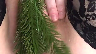 Mature Pussy with Christmas Tree Toy Cums Close-up. a Chubby MILF Loves Unusual Masturbation. PAWG.