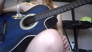 Petite blonde strips for her guitar teacher, so he can finish on her back, so he doesn't get her pregnant because he's older.