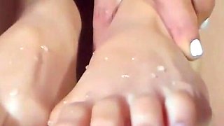 Foot Fetish Session by Horny Lesbians Squirting Cum in Spurts