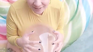 HD B2p Yellow Dress, Pink, Red and Transparent Balloons