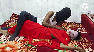 Bhabhi in a red saree getting down with cowgirl and doggy style