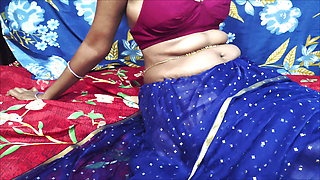 Horny indian housewife in blue saree stripped and pussy fingering with brother in law