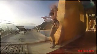 Sexy Mature Red Xxx Masturbates Outside By The Pool