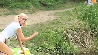Very Slutty Teen Gets Excited Watching Two Old Grandpas Fucking Outdoors