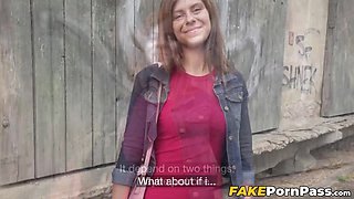 Brunette babe Tiffany Blue fucked outside in exchange for cash