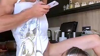Horny slut get facial after hard pounding in the kitchen liv