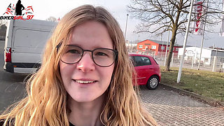 Valentine's Day Date: German Teen Blonde Swallows Cum in Car Blowjob