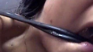 The sexy slut with big tits comes in for a hairstyle and goes out with her holes wide and wet