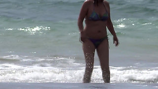Latina Wife Enjoys Sex on the Beach, Shows off in Bikini, Masturbates, Cum on Her Tits and Hairy Pus