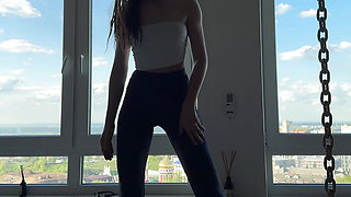 home stretching in leggings