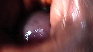 Ebony Jerking off Her White Cock