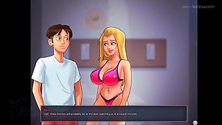 College teen blonde with big tits gets her hot friends to join for pussy creampie party  (Summertime Saga - Roxy 3)