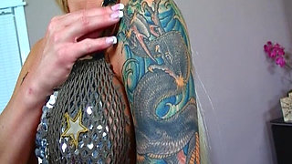 Tattooed Blonde Gets Her Shaved Pussy Eaten and Boned by a Dude on the Bed