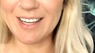 MILF blonde live toys webcam show in shower