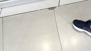 Blowjob in the bathroom of the mall   on his face